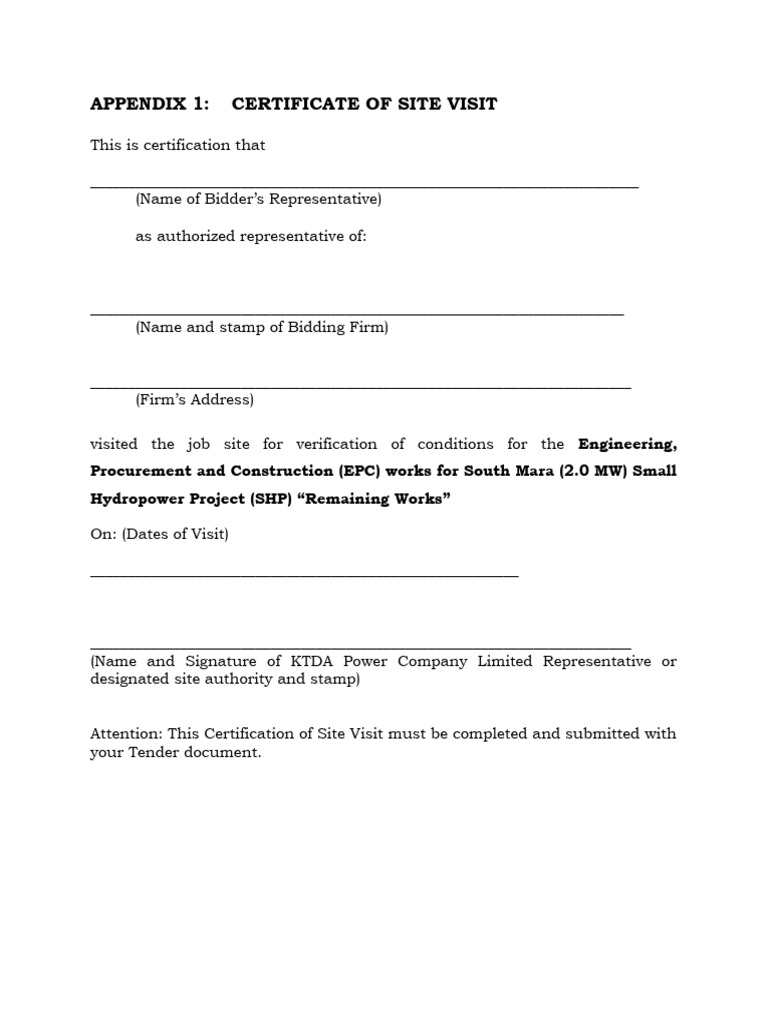 Site Visit Certificate for EPC Works | PDF