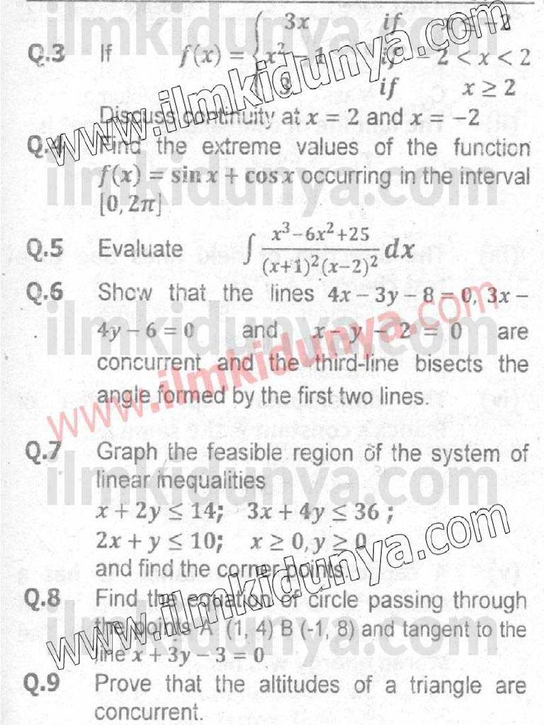 Past Papers 2017 Federal Board Inter Part 2 Mathematics Subjective 3 | PDF