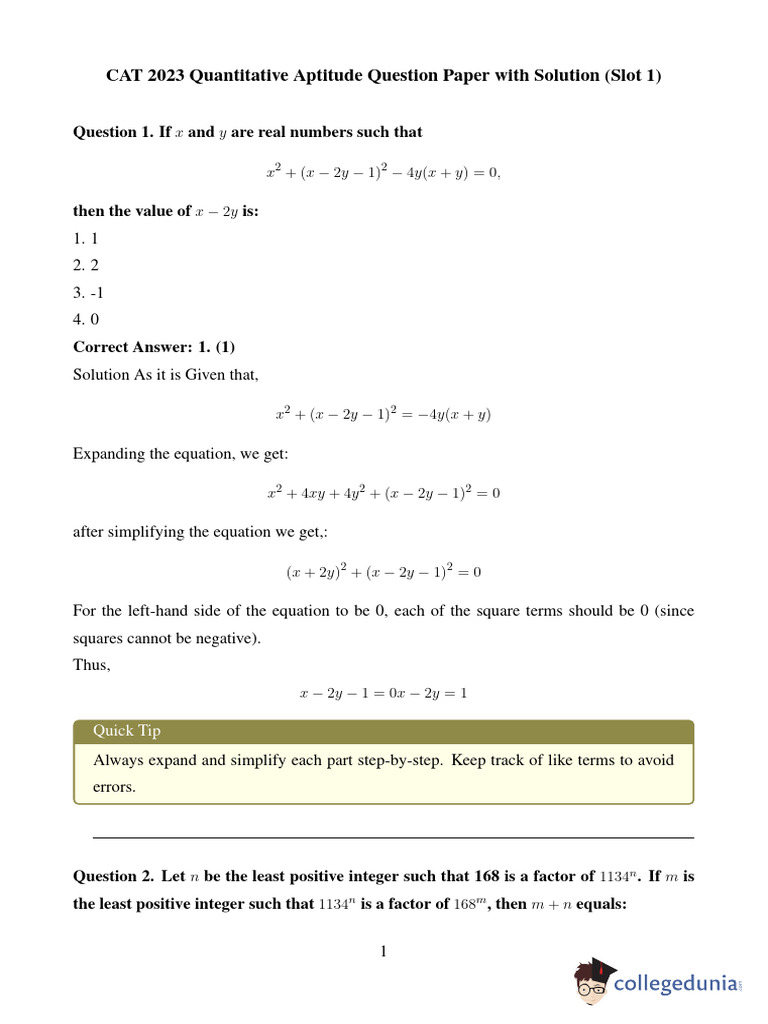 CAT 2023 QA Question Paper With Solution Slot 1 | PDF | Square Root ...