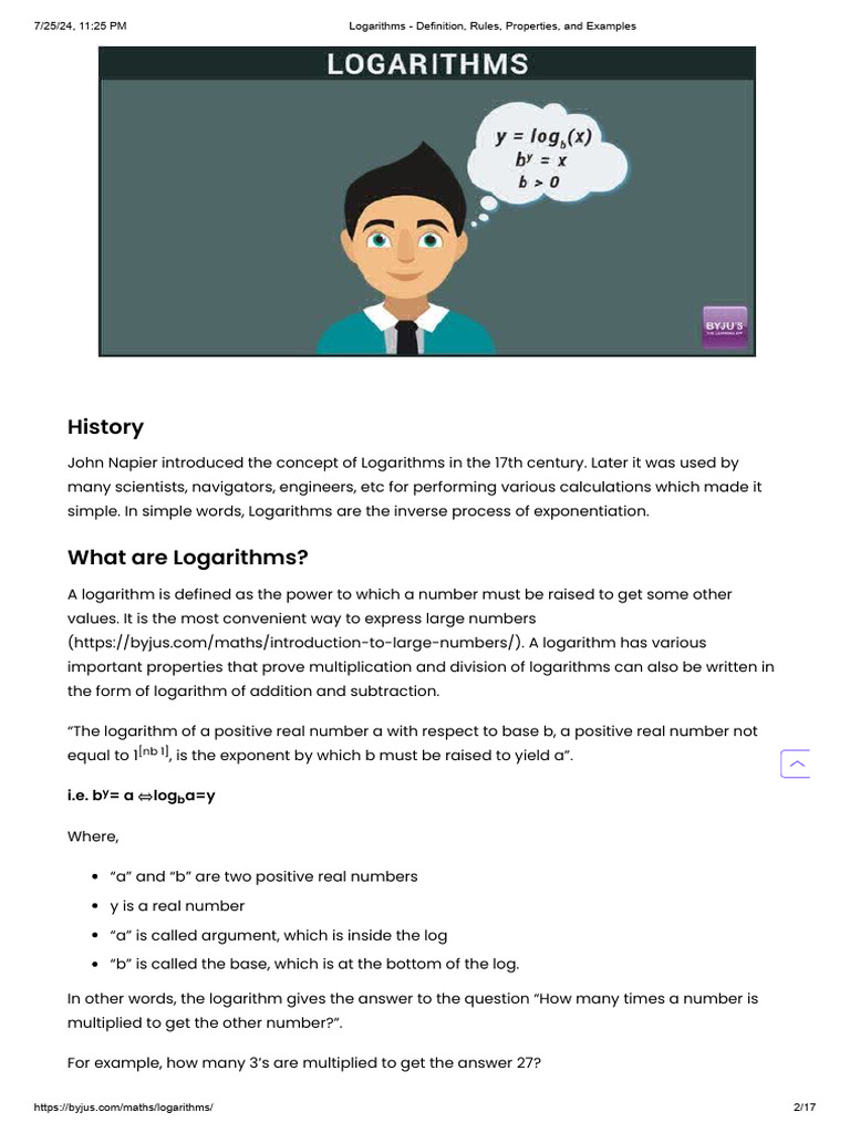 Logarithms - Definition, Rules, Properties, and Examples | PDF ...