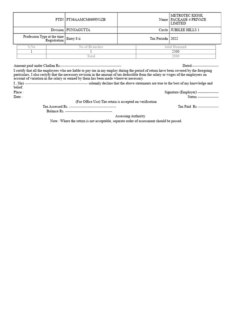 PT Return 2022 PK 4 | PDF | Salary | Taxes