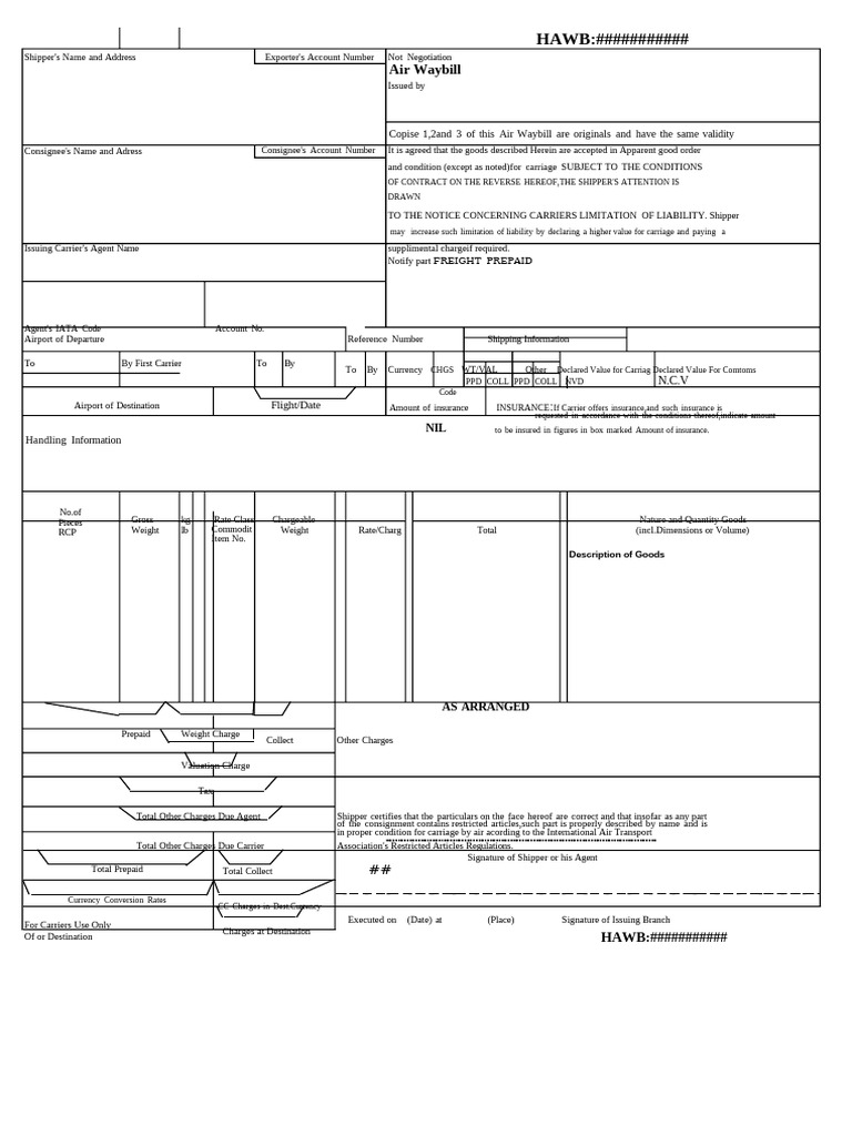 Air Waybill for Cargo Shipment | PDF | Economies