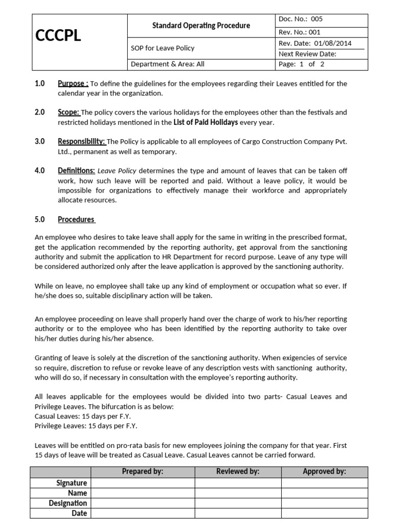 Noida Leave Policy SOP Overview | PDF | Employment | Justice