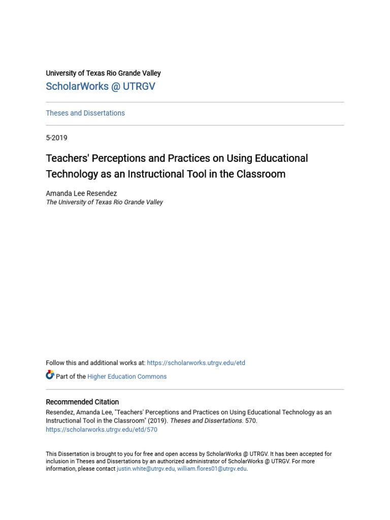 Teachers Perceptions and Practices On Using Educational Technolo | PDF ...