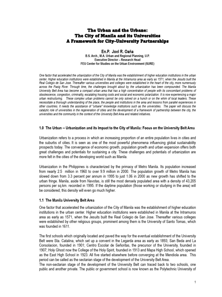Manila University Belt: Urban Challenges & Solutions | PDF