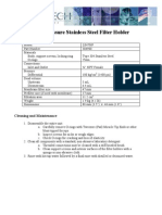 High Pressure Stainless Steel Filter Holder Specifications and Instructions