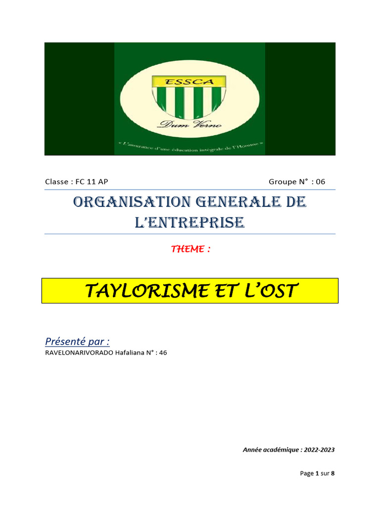 Taylorisme et Organisation Scientifique du Travail | PDF | Salaires ...