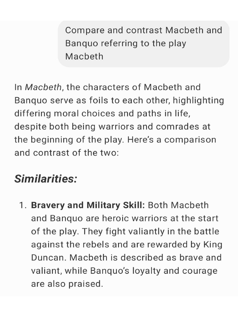 Macbeth and Banquo - Compare N Contrast | PDF