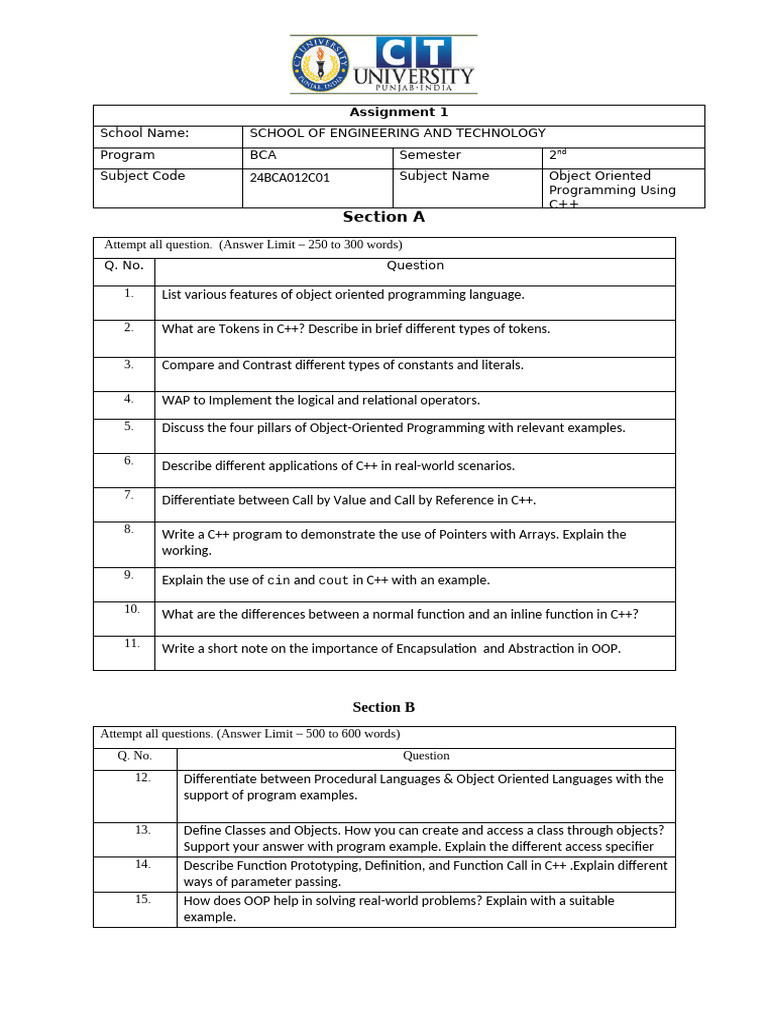 OOPs Using C++ Assignment 1 | PDF | C++ | Object Oriented Programming
