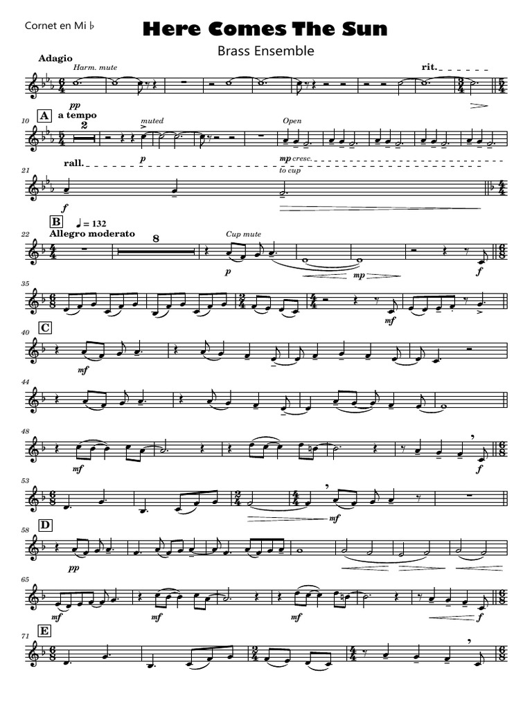 Here Comes The Sun Cornet en Mib PDF Tempo Musical Forms