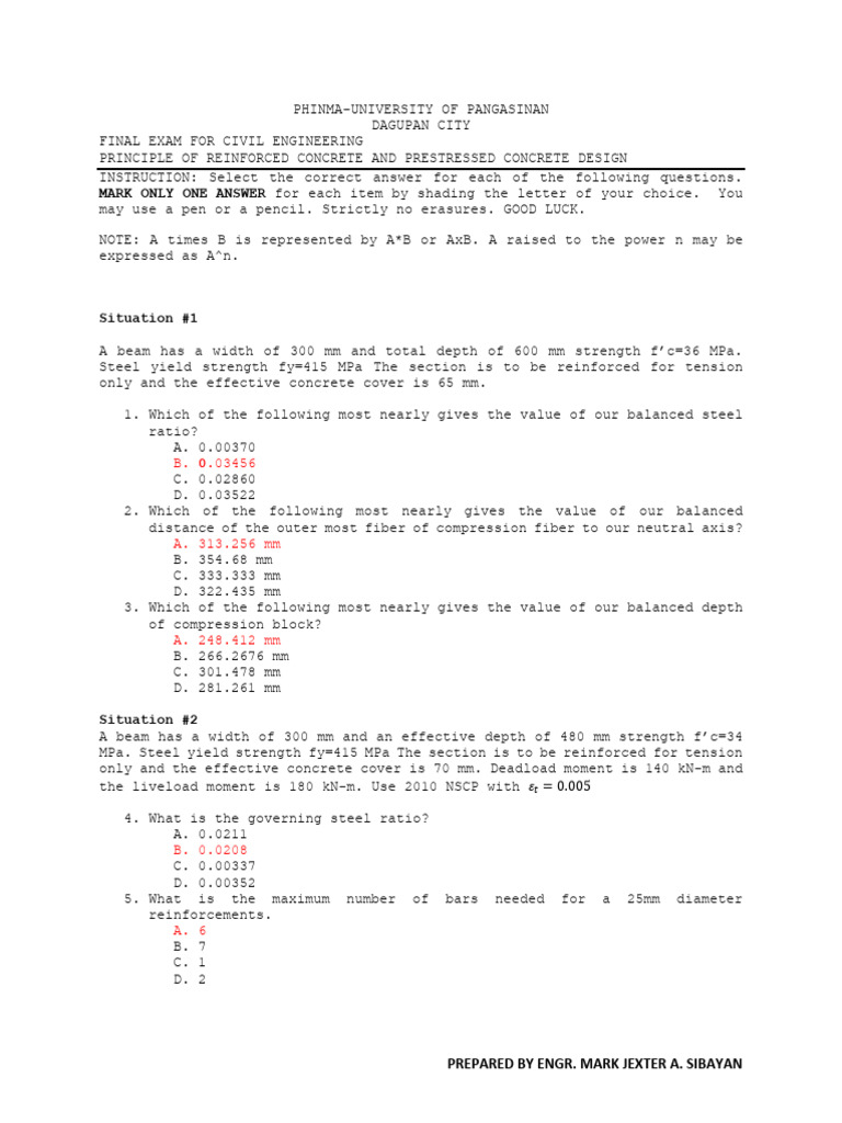 Civil Engineering Final Exam: Reinforced Concrete | PDF | Beam ...