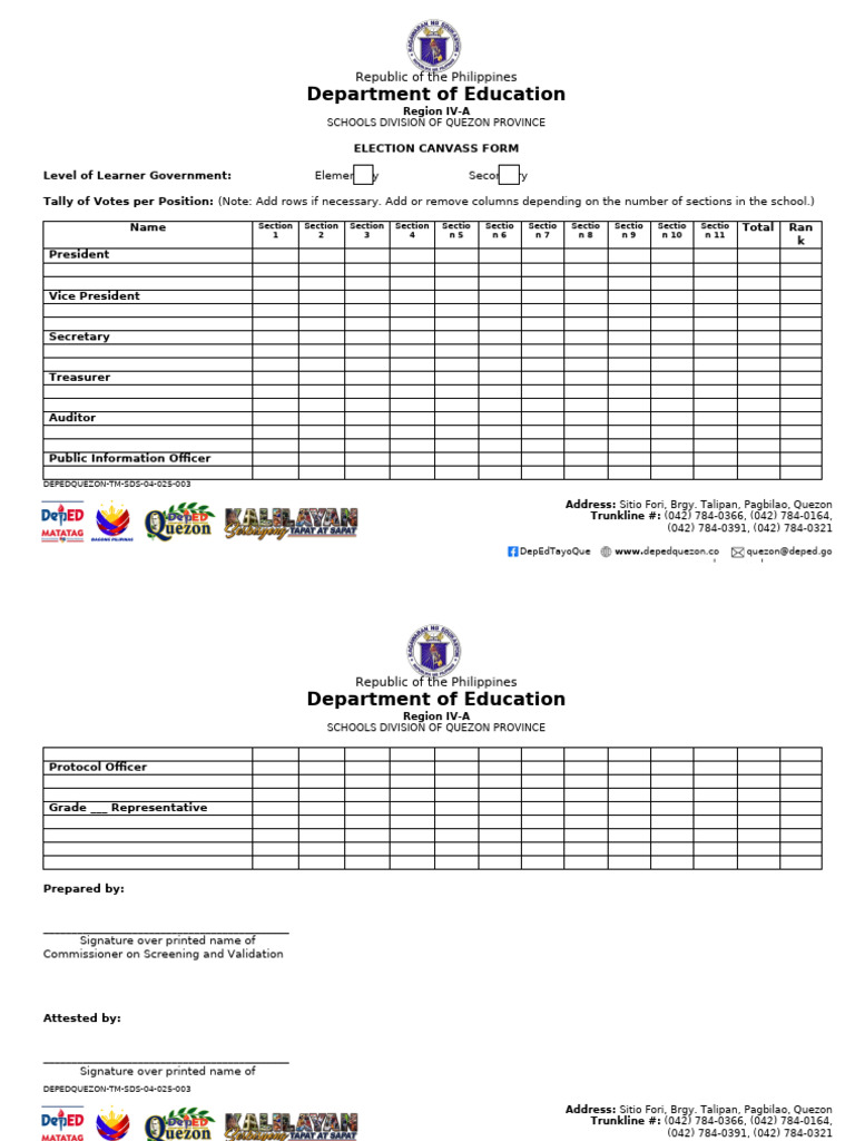DepEd Election Canvass Form | PDF | Philippines | Government
