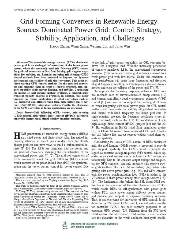 Grid Forming Converters in Renewable Energy Sources Dominated Power ...