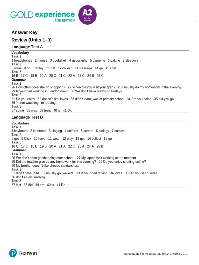Gold Exp A2 U1to3 Review AK | PDF