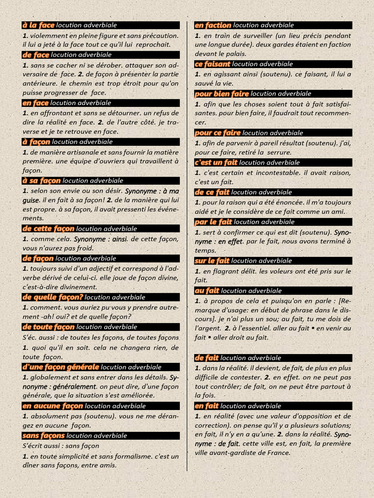 Locution Adverbiale F | PDF | Linguistique | Morphologie linguistique