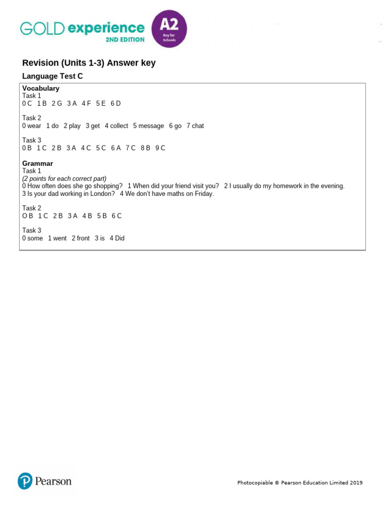 Gold Exp A2 U1to3 Review C Dys AK | PDF