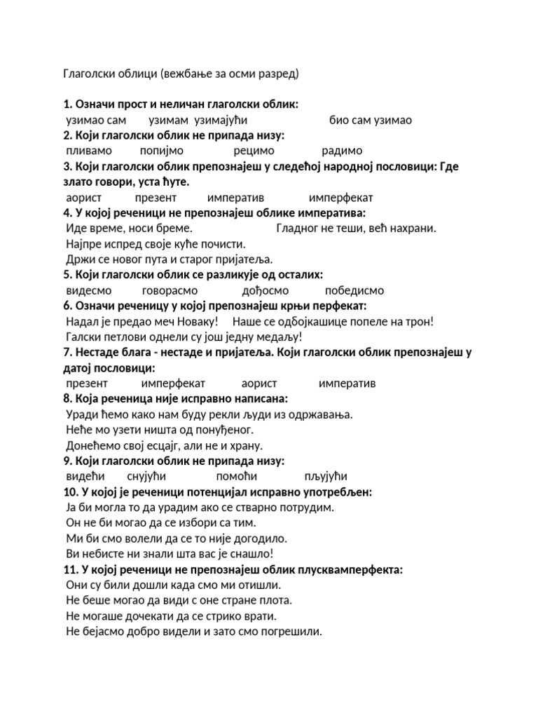 Glagolski Oblici 5 | PDF