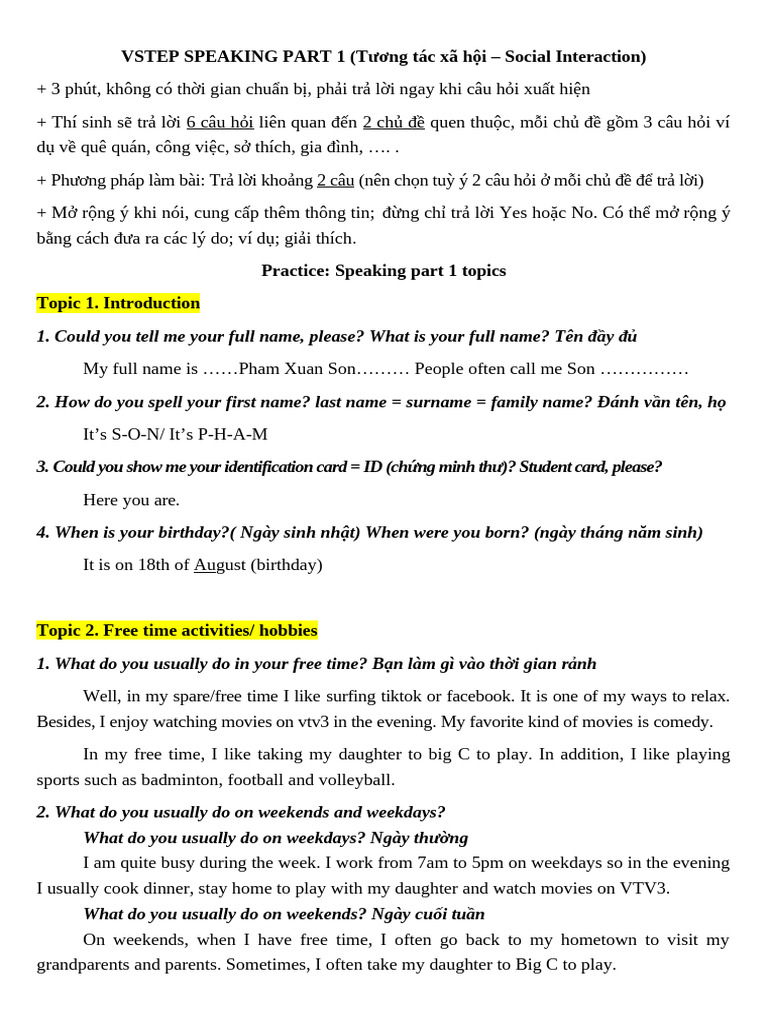 Speaking - Part 1 - Social Interaction - Hay | PDF | Vietnamese Cuisine ...