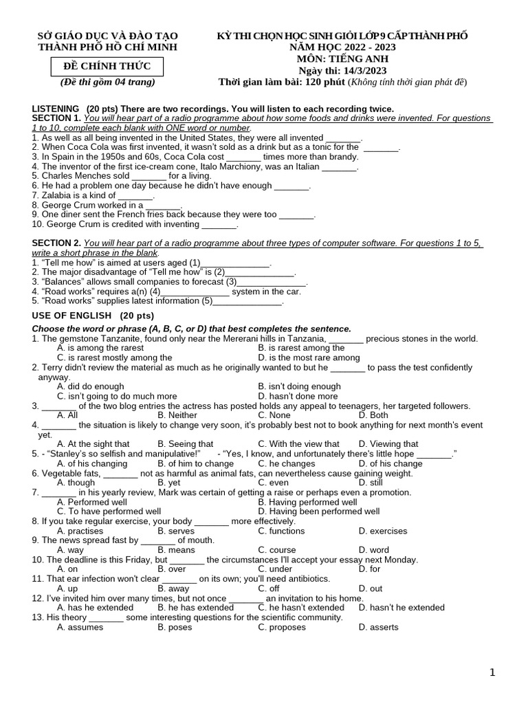 English Exam for 9th Graders 2023 | PDF | Happiness | Coffee