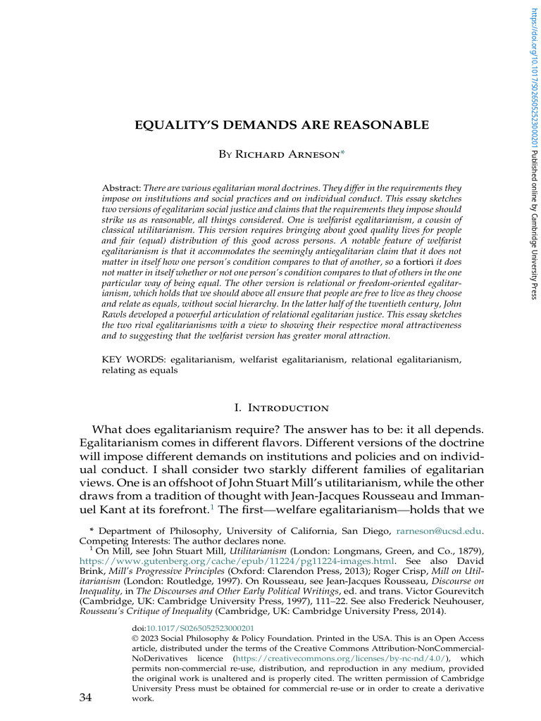 Equality's Demands Are Reasonable | PDF | Egalitarianism | Well Being