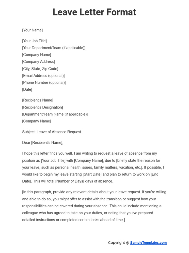 Leave Letter Template for Work | PDF