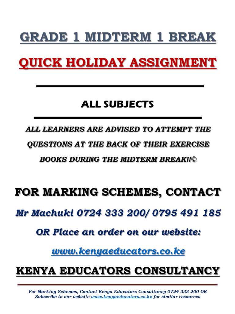 Grade 1 Midterm Holiday Assignment | PDF