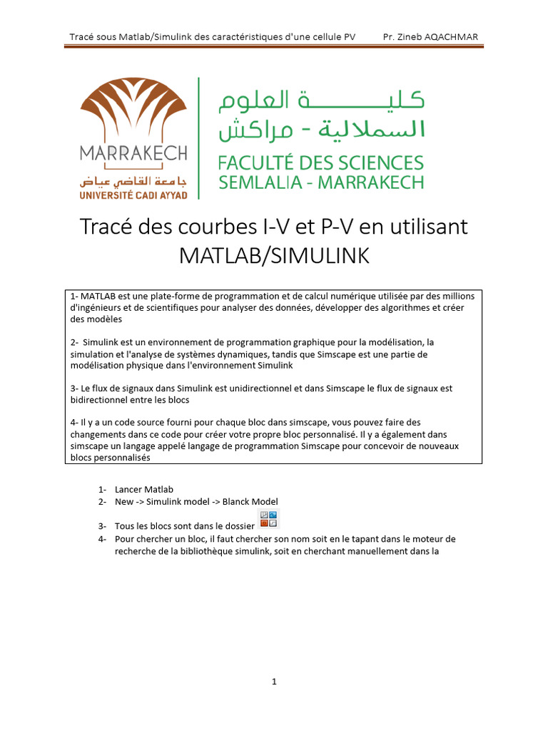 Tracé I-V et P-V d'une cellule PV sous Matlab | PDF | Programmation ...