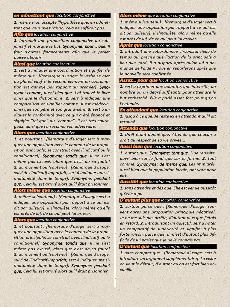 Les locutions conjonctives expliquées | PDF | Clause | Grammaire
