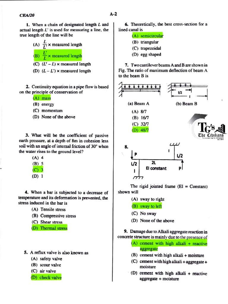 Civil Engineering Exam Questions CEA20 | PDF | Bending | Strength Of ...