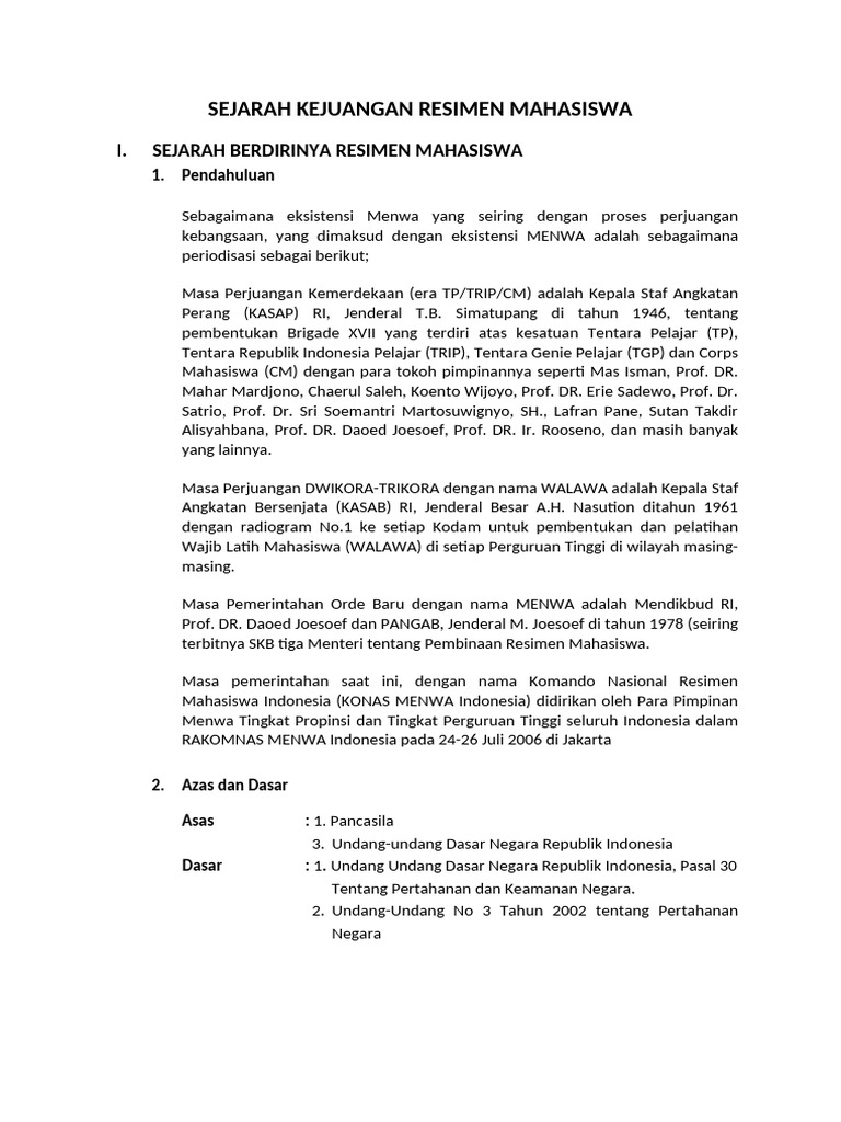 Sejarah Resimen Mahasiswa Indonesia | PDF