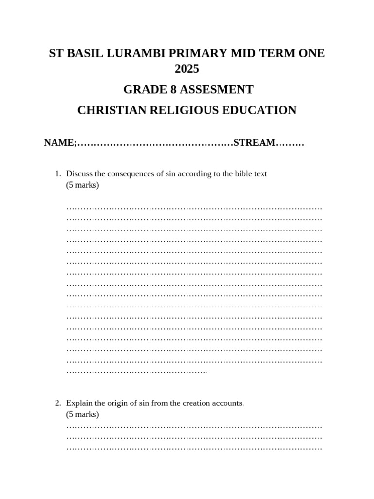 GRADE 8 CRE | PDF | Religious Belief And Doctrine | Theology