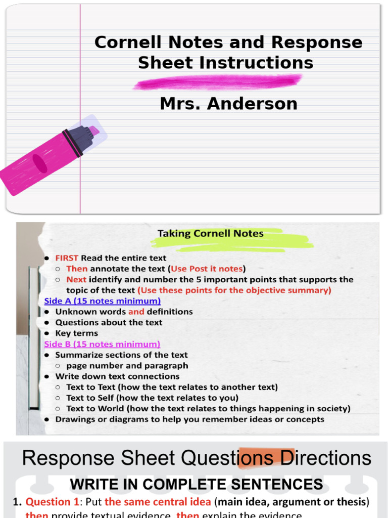 Cornell Notes & Response Sheet Guide | PDF