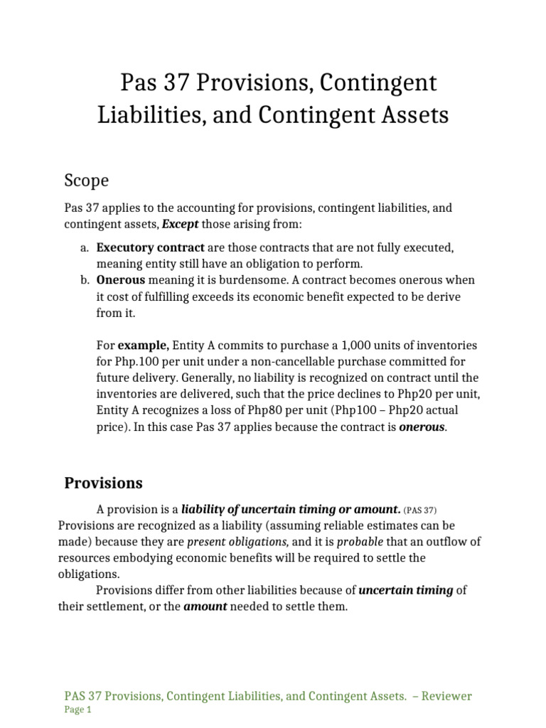 PAS 37: Provisions and Contingent Liabilities | PDF | International ...