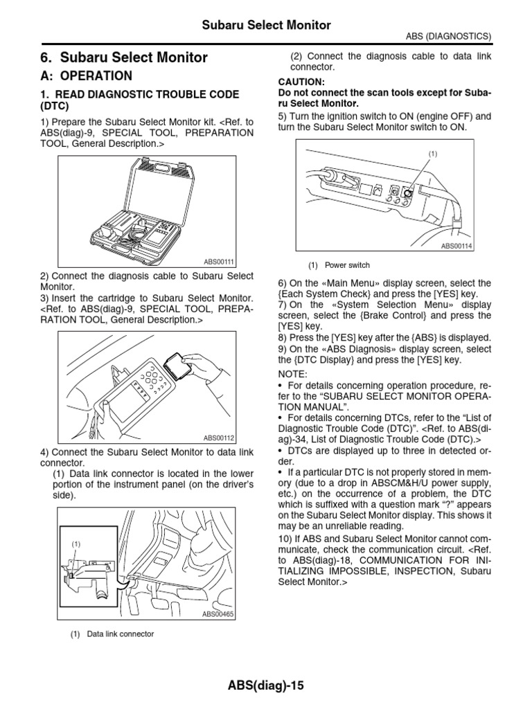 Subaru Select Monitor ABS Diagnostics | PDF | Anti Lock Braking System ...