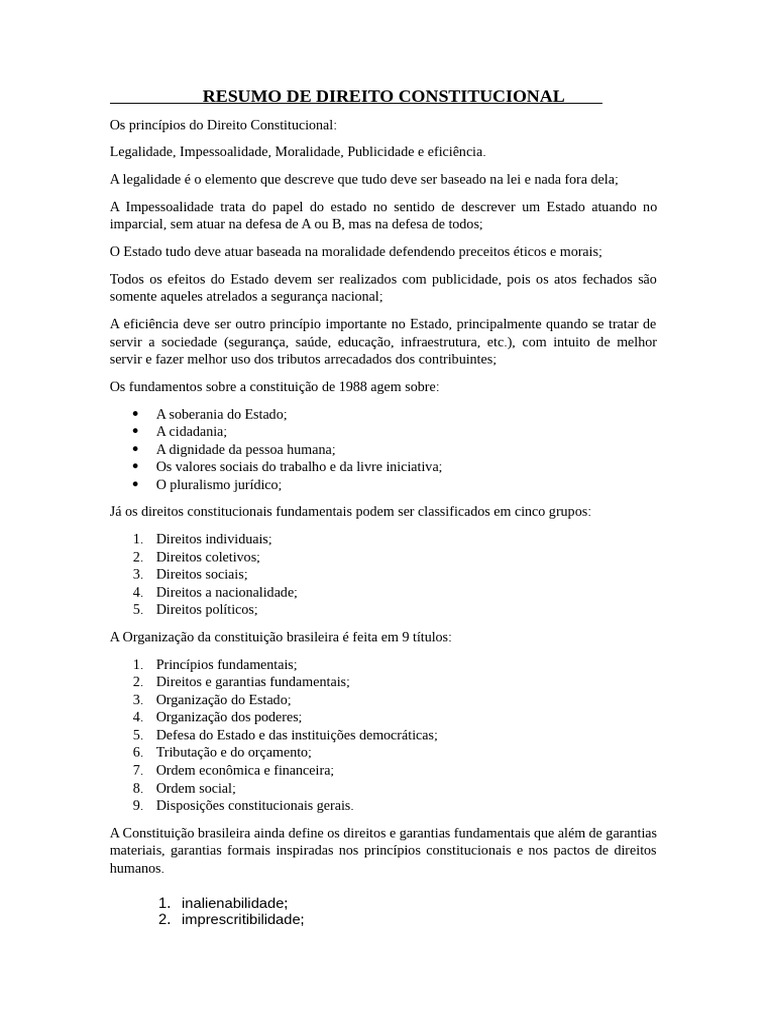 Resumo de Princípios do Direito Constitucional | PDF