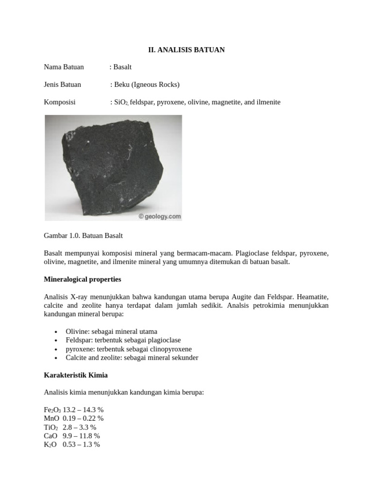 Analisis dan Karakteristik Batuan Basalt | PDF
