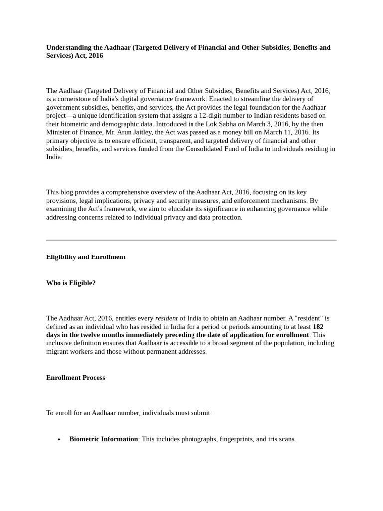 Overview of the Aadhaar Act, 2016 | PDF | Justice | Crime & Violence