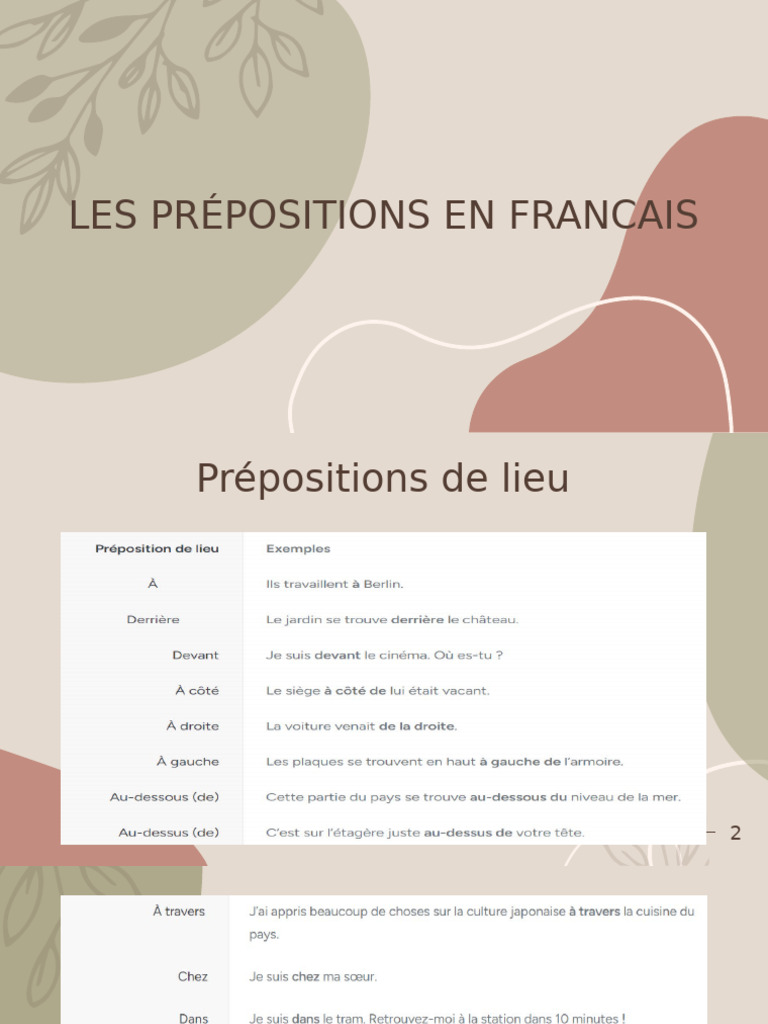 LES PRÉPOSITIONS EN FRANCAIS | PDF