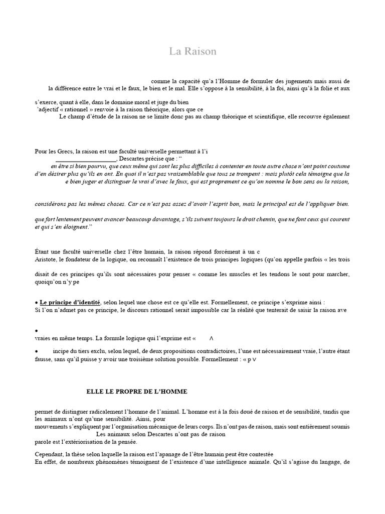La Raison : Nature, Limites et Logique | PDF | Raison | Vérité