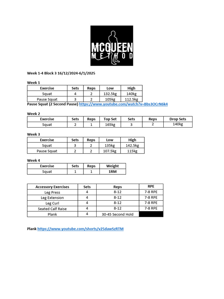 4-Week Strength Training Program | PDF | Physical Fitness | Weight