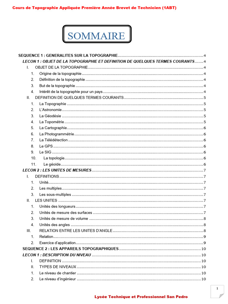 Cours de Topographie Appliquée 1ère Année | PDF | Topographie ...
