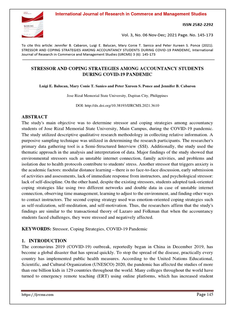 Stressor and Coping Strategies Among Acc | PDF | Stress (Biology ...