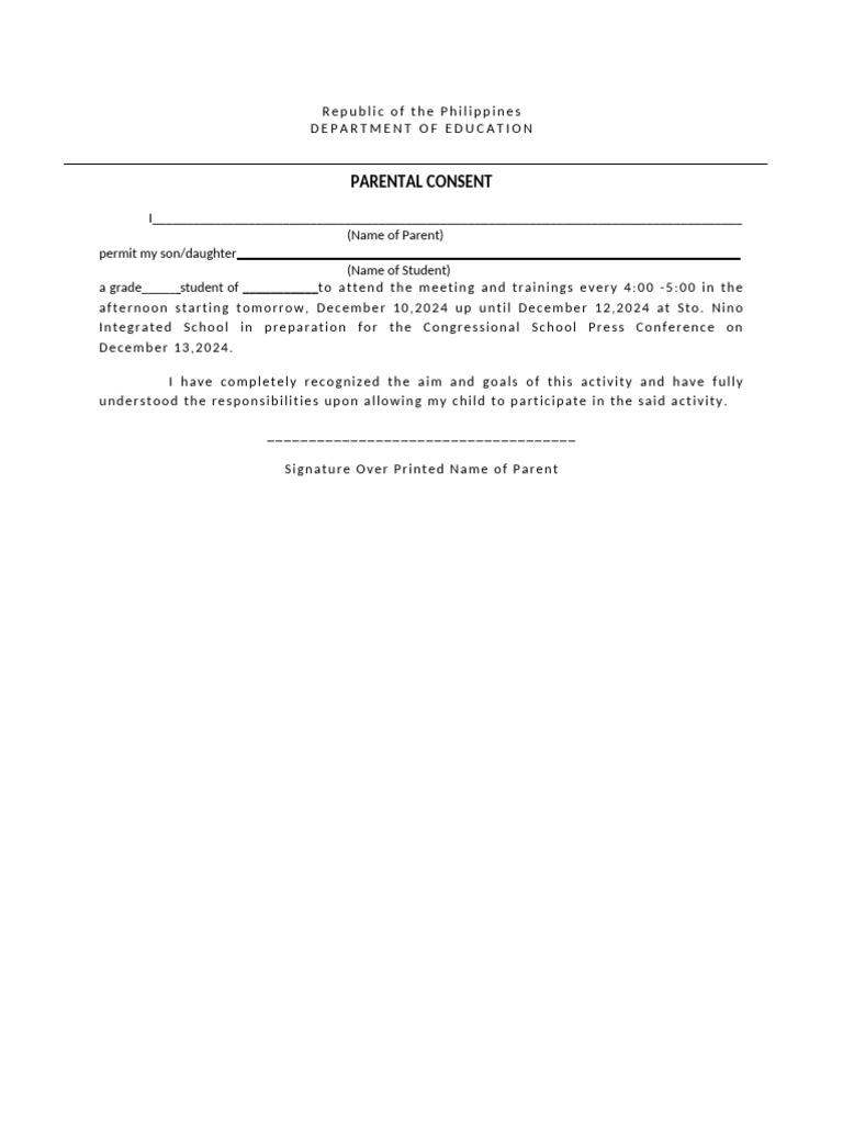 Parental Consent for Student Training | PDF