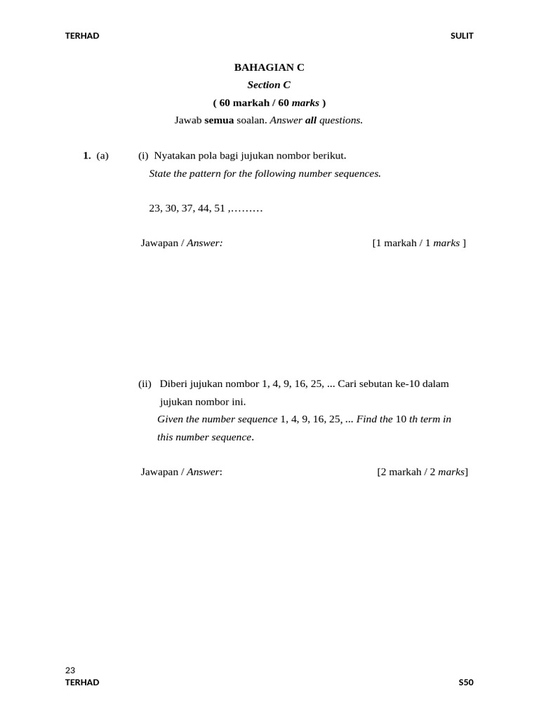 Uasa Matematik Bahagian C 4 | PDF