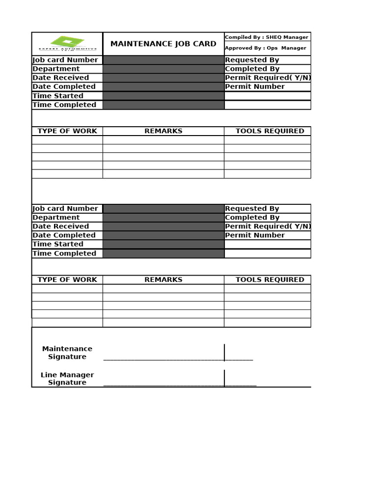 Image 8 for Maintenance Job Card Template