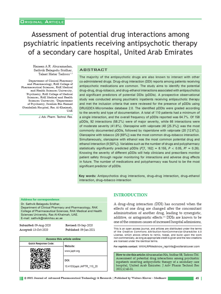 Assessment of Potential Drug Interactions Among.8 | PDF | Antipsychotic ...