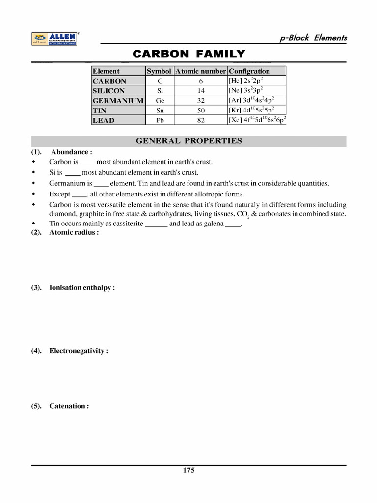 Carbon Family Element Properties | PDF