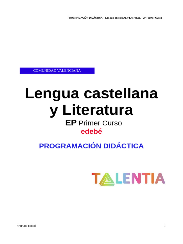 Programación Didáctica Lengua EP 1º Curso | PDF | Educación primaria ...