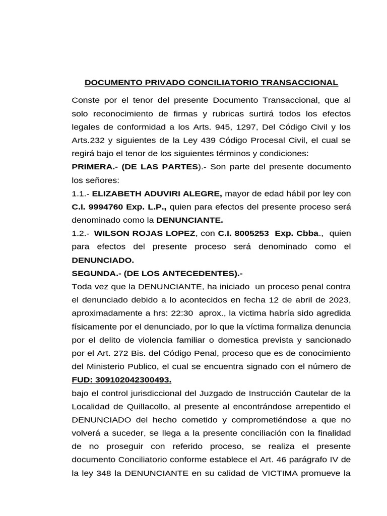 Conciliación en Caso de Violencia Familiar | PDF | Justicia | Crimen y ...