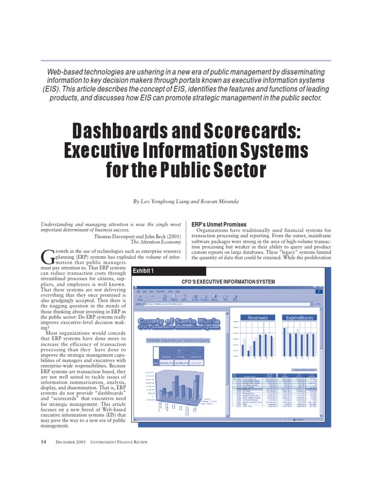 Dashboards and Scorecards Executive Information Systems For The Public